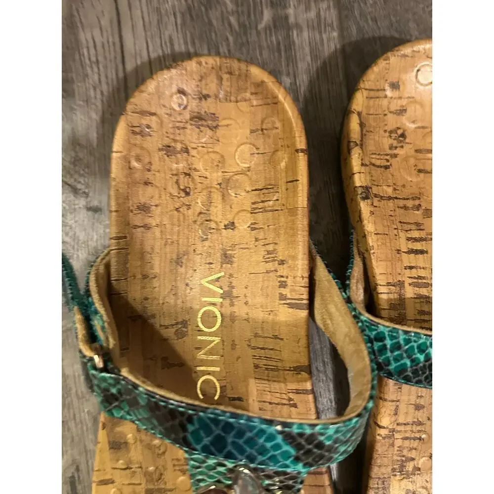Vionic Women's Green Ortho heel Snakeskin Print Slide Sandals Size 7